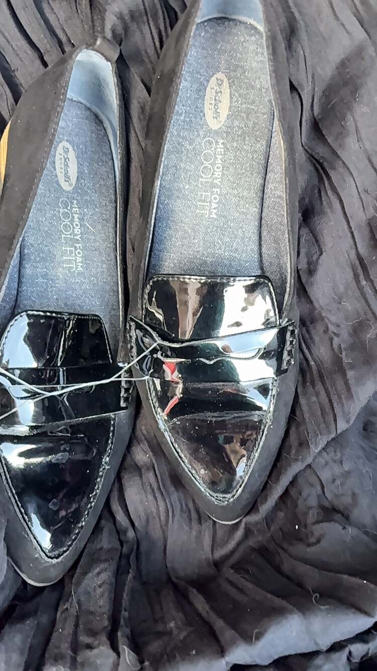 Dr. Scholl's Eclipse Flat Penny Loafer Black Suede Patent